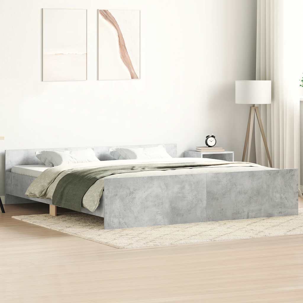 Bettgestell mit Kopf- und Fußteil Betongrau 200x200 cm