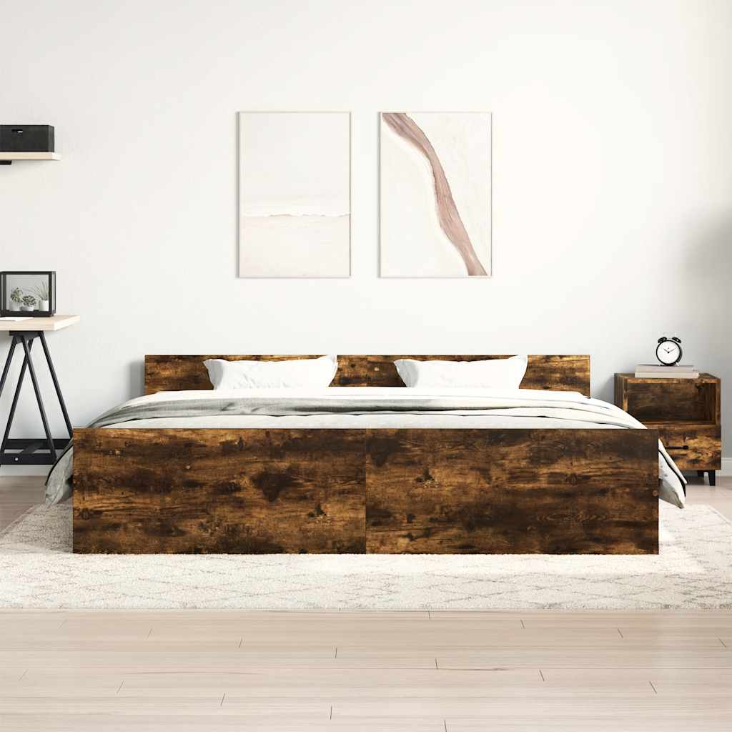 Bettgestell mit Kopf- und Fußteil Räuchereiche 200x200 cm