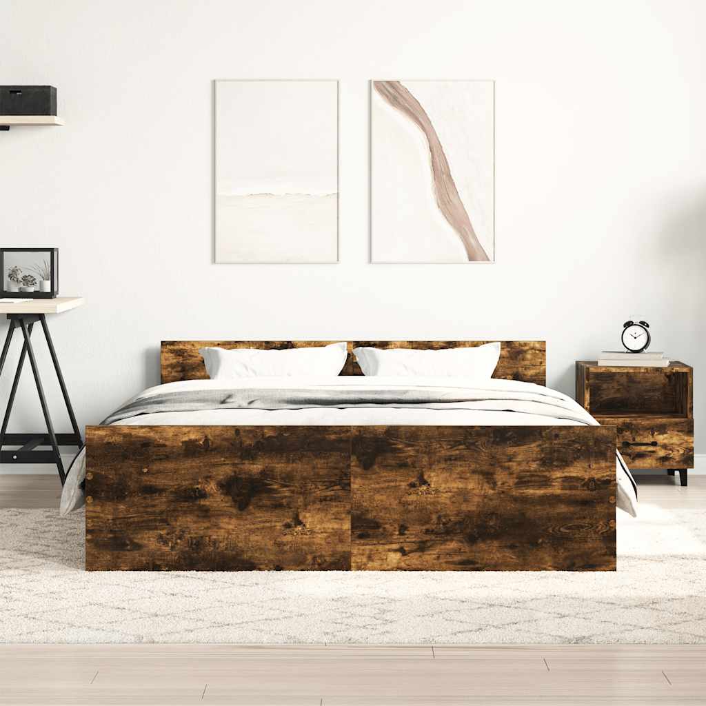 Bettgestell mit Kopf- und Fußteil Räuchereiche 120x200 cm