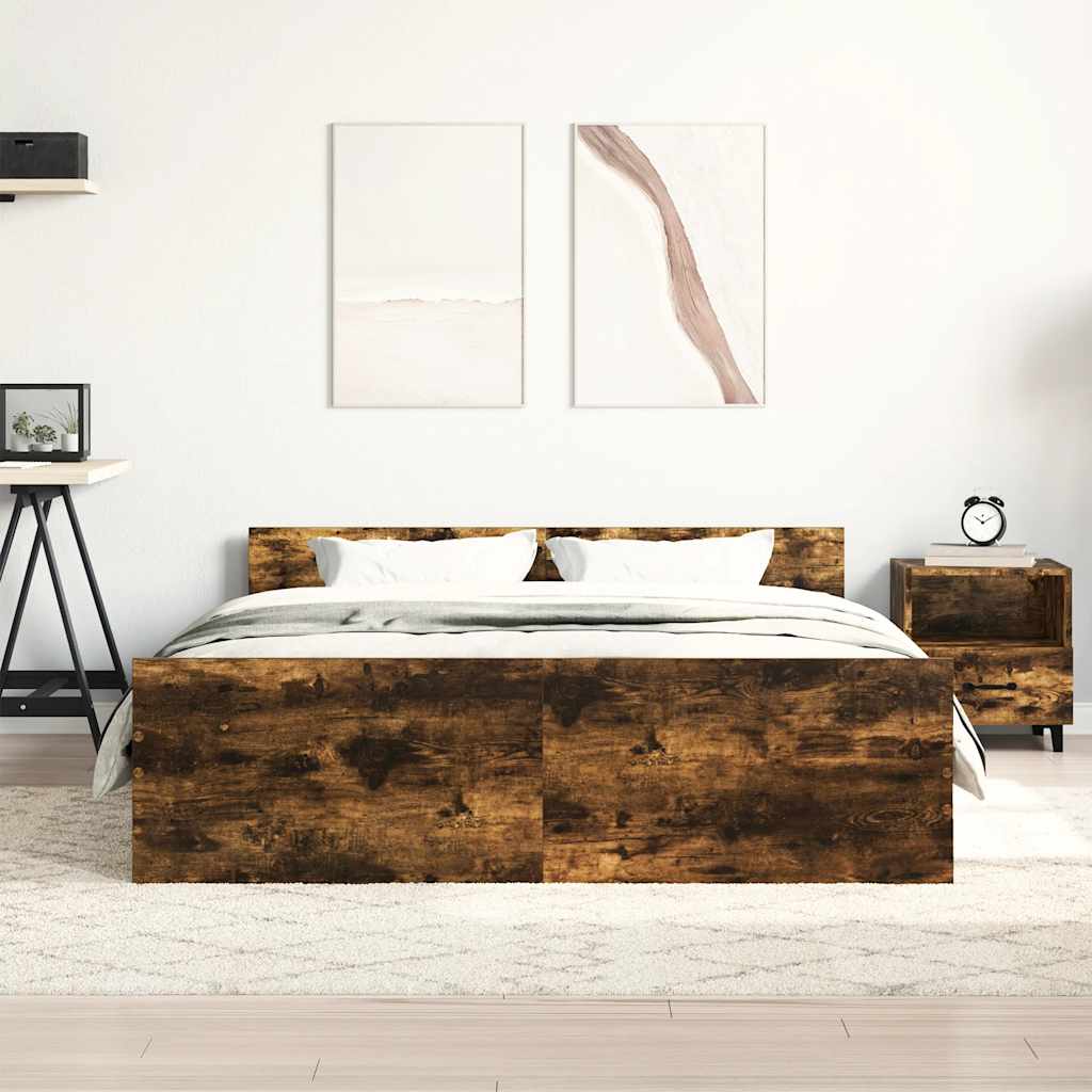 Bettgestell mit Kopf- und Fußteil Räuchereiche 150x200 cm