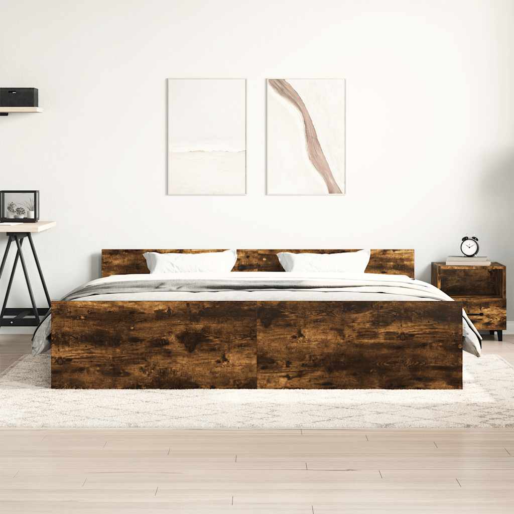 Bettgestell mit Kopf- und Fußteil Räuchereiche 180x200 cm