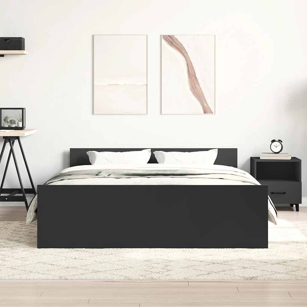 Bettgestell mit Kopf- und Fußteil Schwarz 120x190 cm