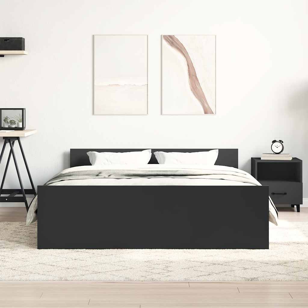 Bettgestell mit Kopf- und Fußteil Schwarz 140x190 cm