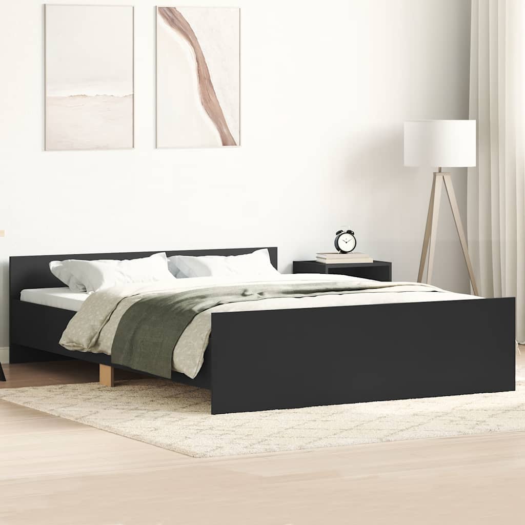Bettgestell mit Kopf- und Fußteil Schwarz 140x190 cm