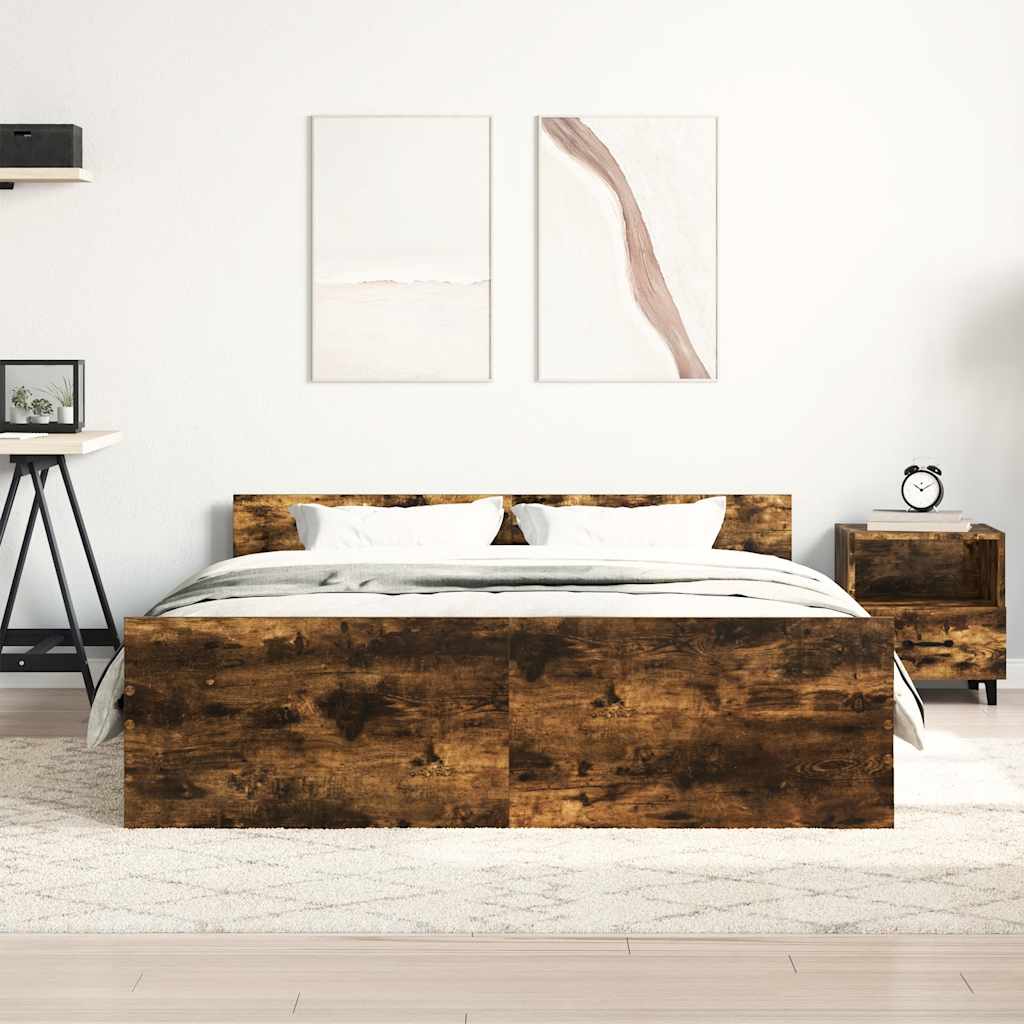 Bettgestell mit Kopf- und Fußteil Räuchereiche 140x190 cm