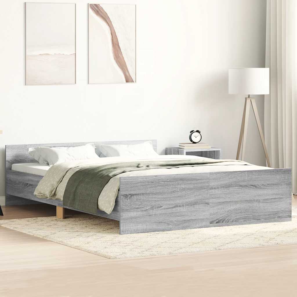 Bettgestell mit Kopf- und Fußteil Grau Sonoma 140x190 cm