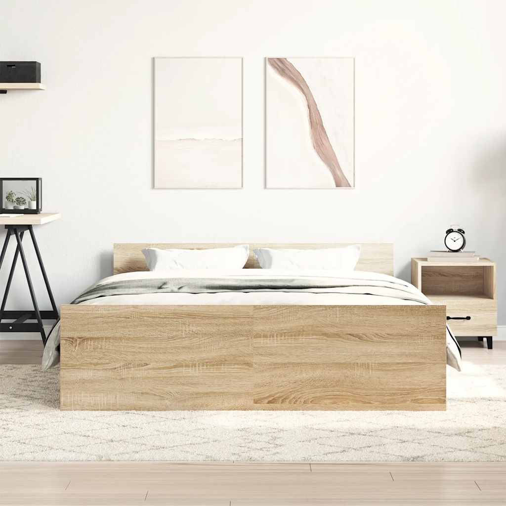 Bettgestell mit Kopf- und Fußteil Sonoma-Eiche 135x190 cm
