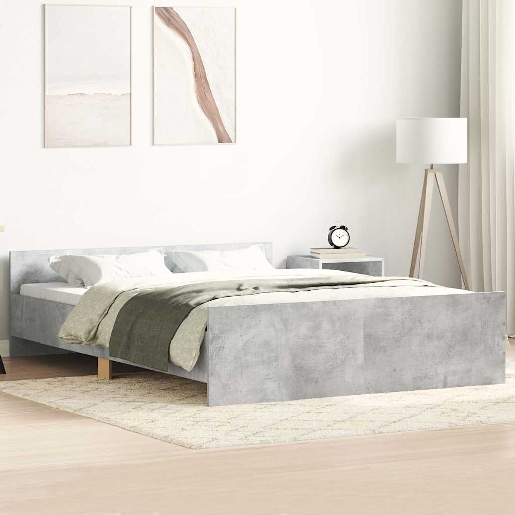 Bettgestell mit Kopf- und Fußteil Betongrau 135x190 cm
