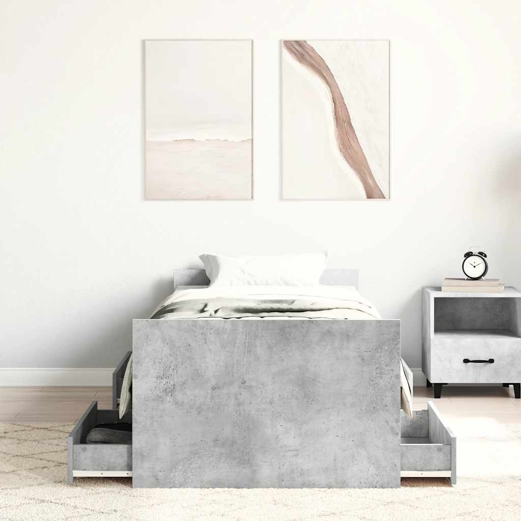 Bettgestell mit Kopf- und Fußteil Betongrau 100x200 cm