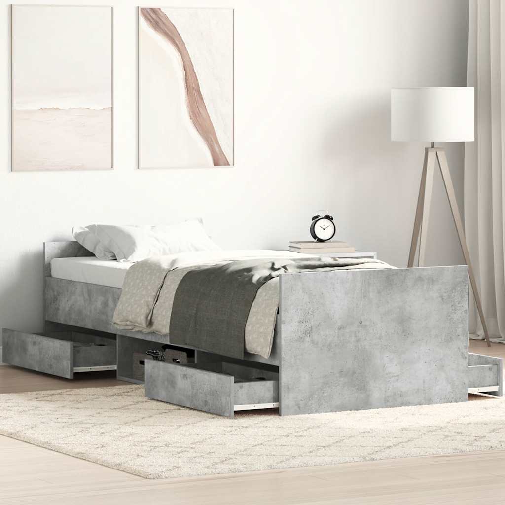 Bettgestell mit Kopf- und Fußteil Betongrau 100x200 cm