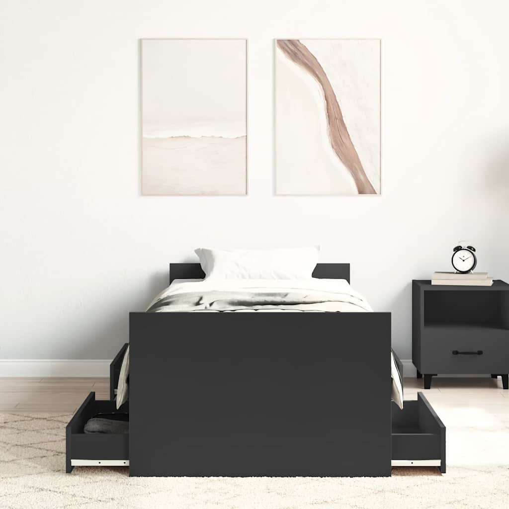 Bettgestell mit Kopf- und Fußteil Schwarz 90x200 cm