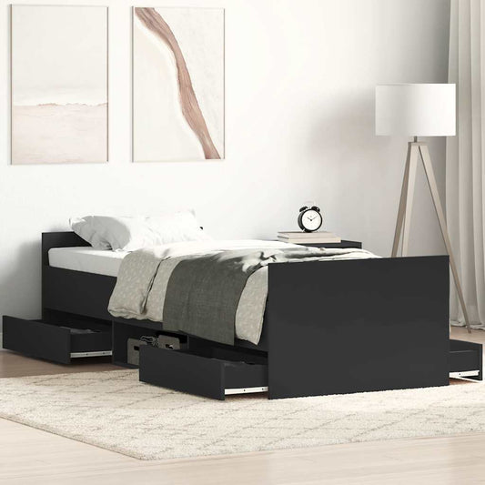 Bettgestell mit Kopf- und Fußteil Schwarz 90x200 cm