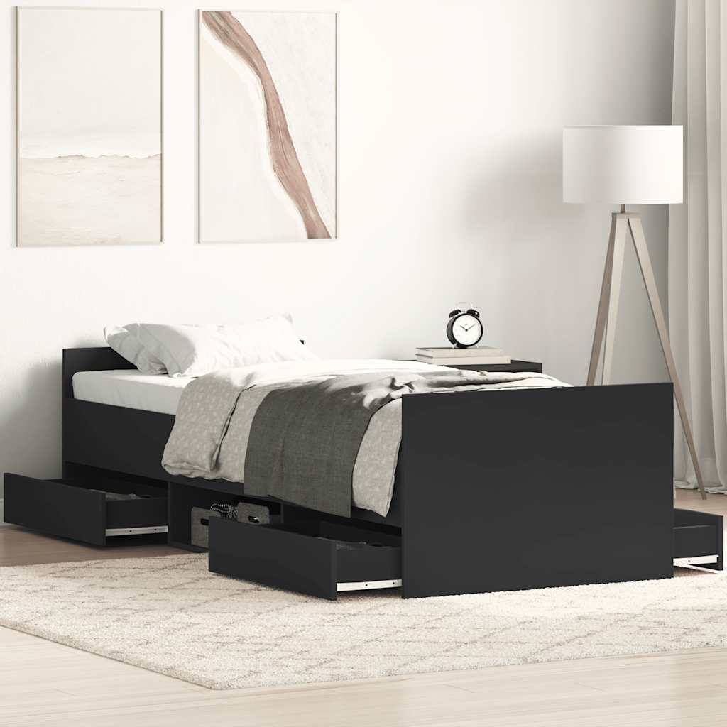 Bettgestell mit Kopf- und Fußteil Schwarz 90x200 cm