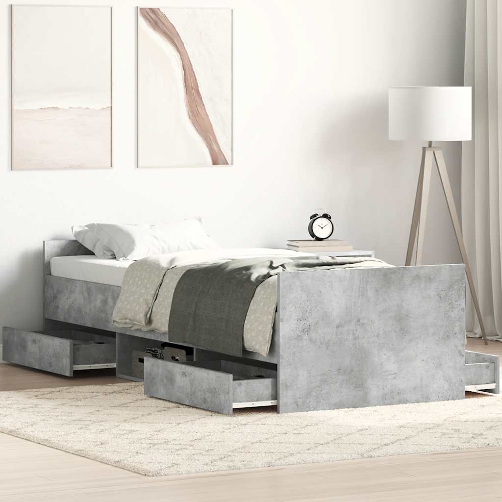 Bettgestell mit Kopf- und Fußteil Betongrau 90x200 cm