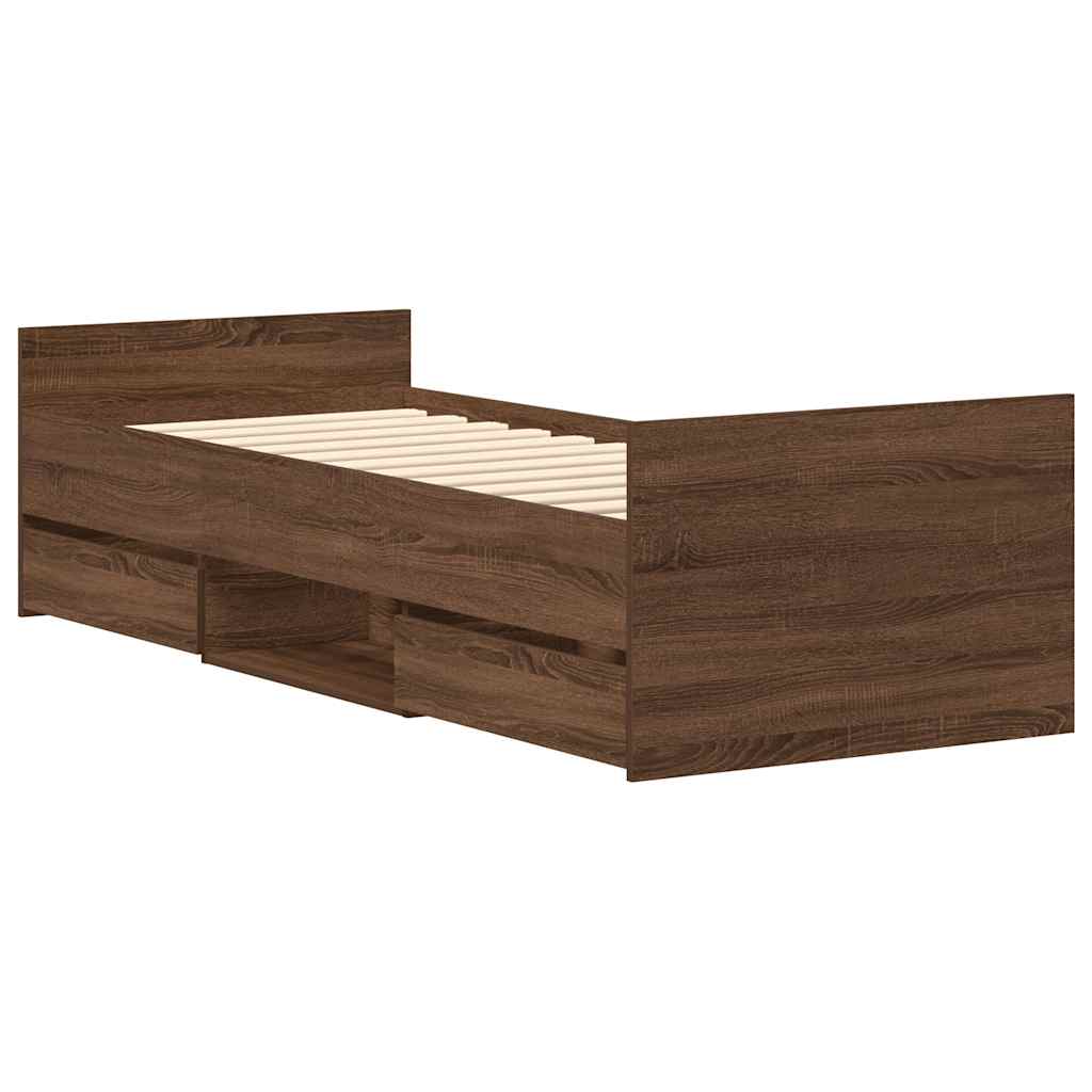 Bettgestell mit Kopf- und Fußteil Braun Eichen-Optik 90x200 cm