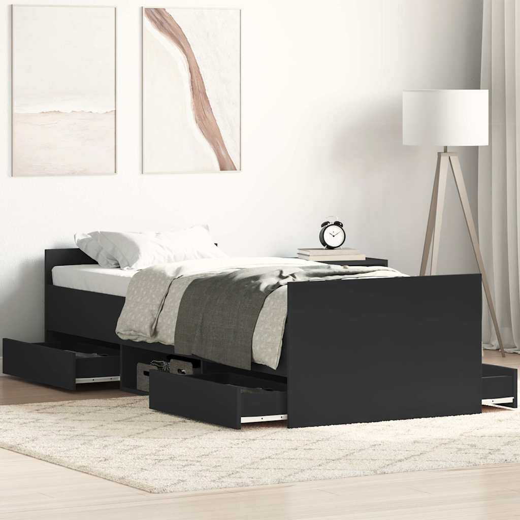 Bettgestell mit Kopf- und Fußteil Schwarz 90x190 cm