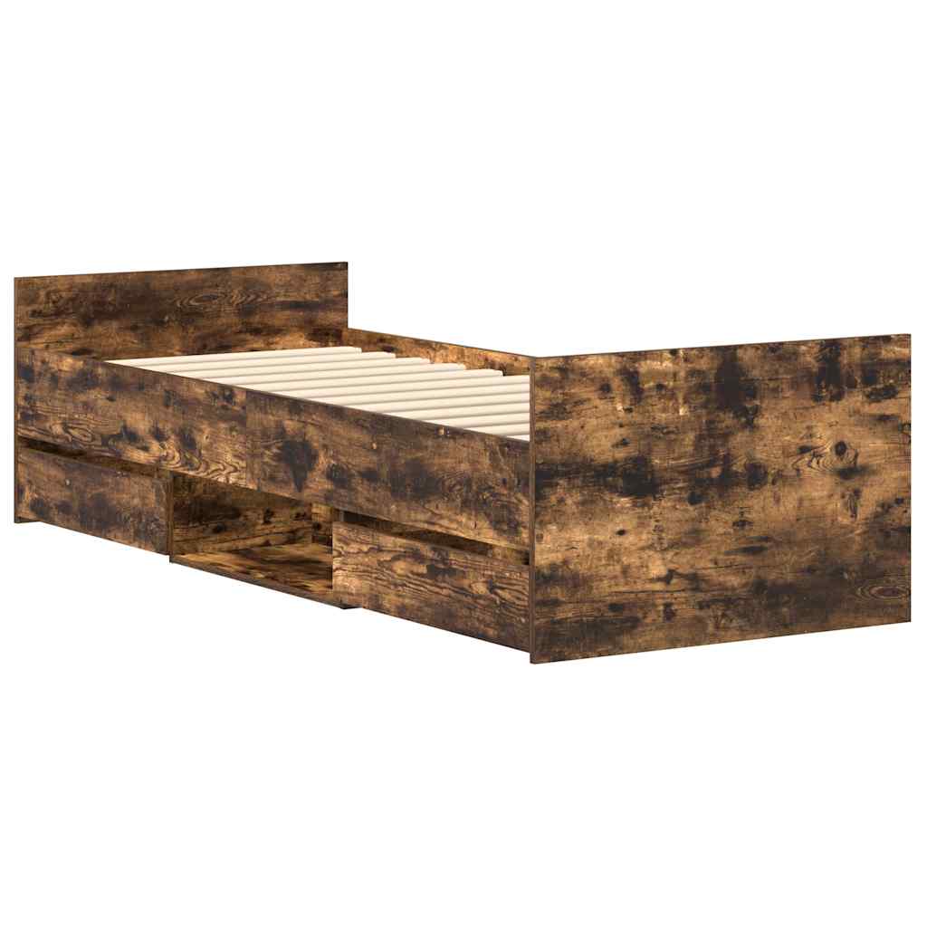 Bettgestell mit Kopf- und Fußteil Räuchereiche 75x190 cm