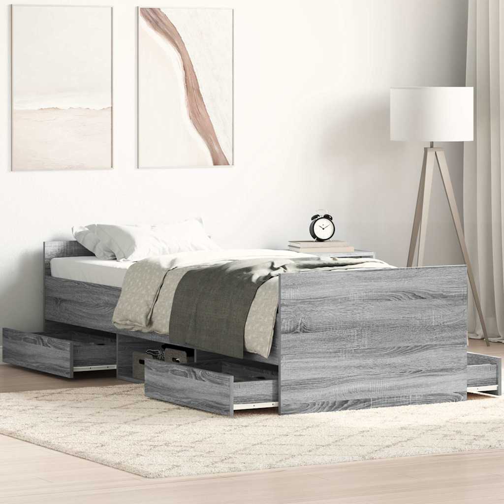 Bettgestell mit Kopf- und Fußteil Grau Sonoma 75x190 cm