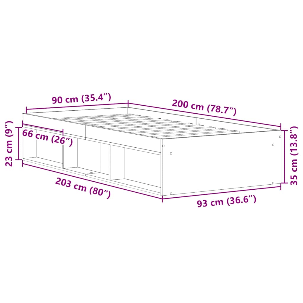 Bettgestell Schwarz 90x200 cm