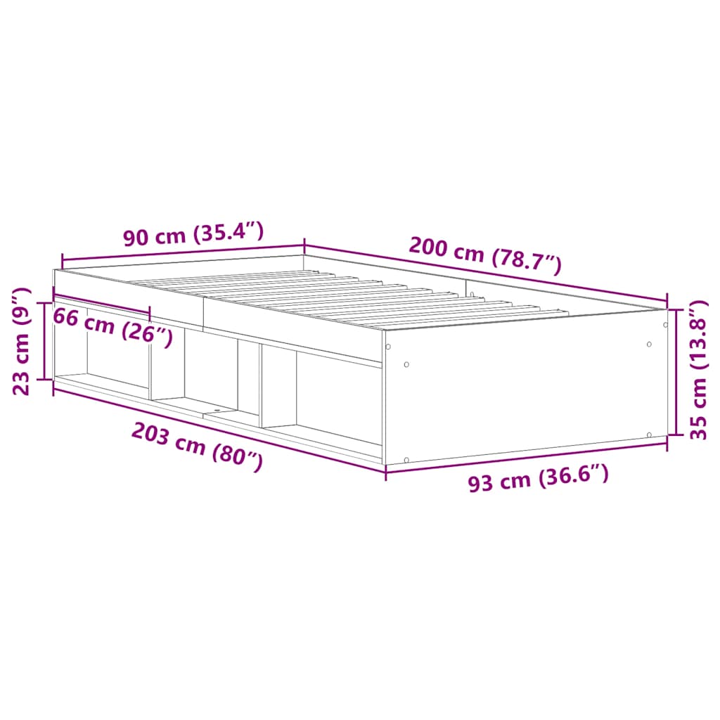 Bettgestell Grau Sonoma 90x200 cm