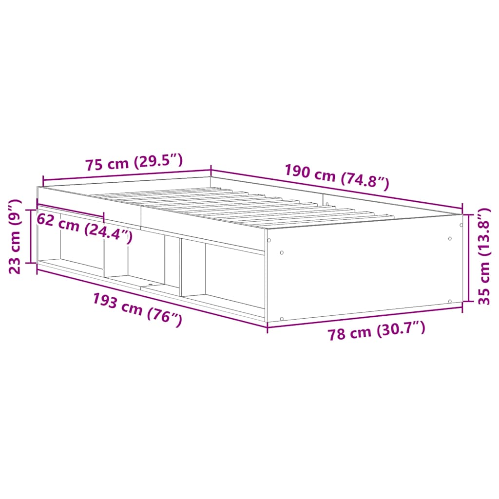 Bettgestell Sonoma-Eiche 75x190 cm