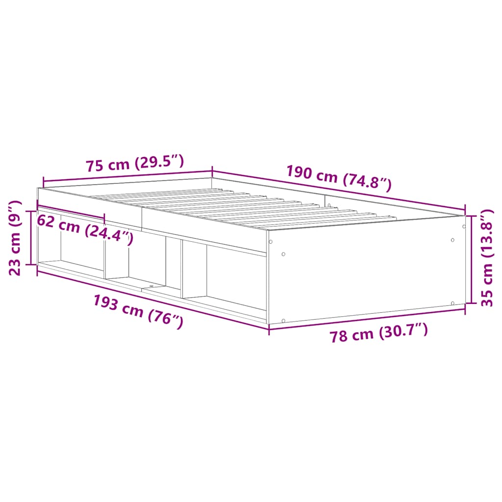 Bettgestell Betongrau 75x190 cm