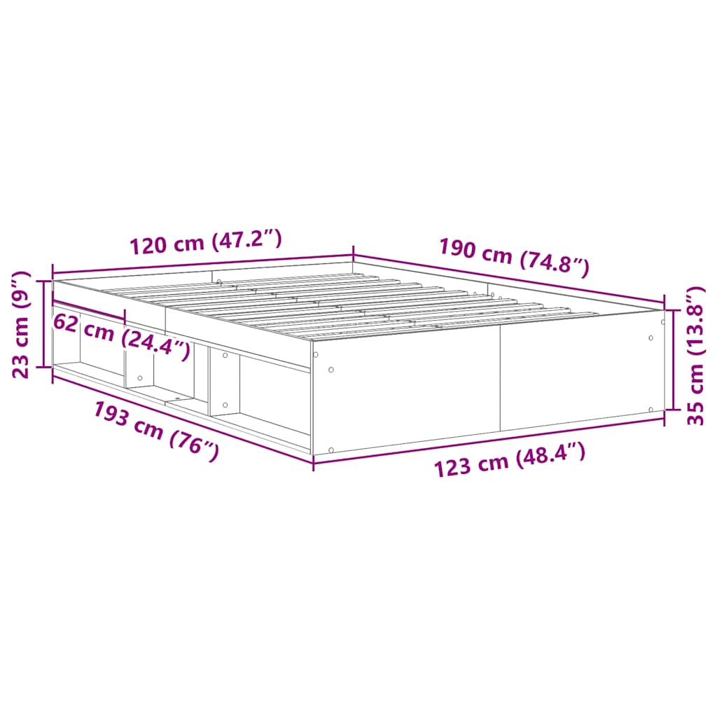 Bettgestell Betongrau 120x190 cm