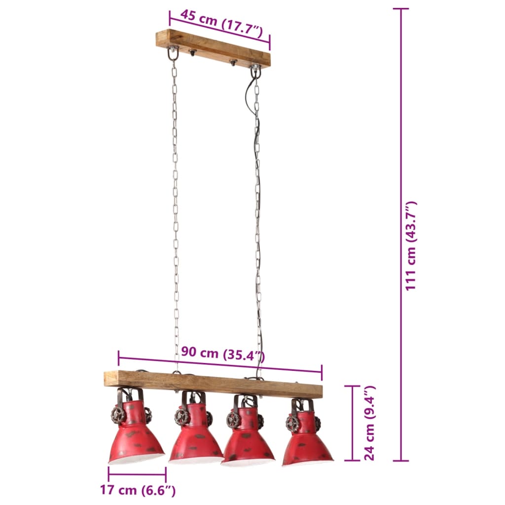 Plafonnier 25 W rouge 90x24x111 cm E27