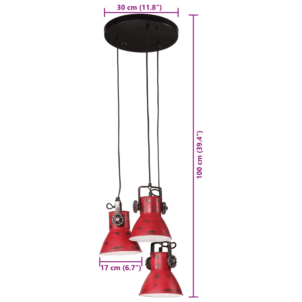 Lampe suspendue 25 W rouge 30x30x100 cm E27