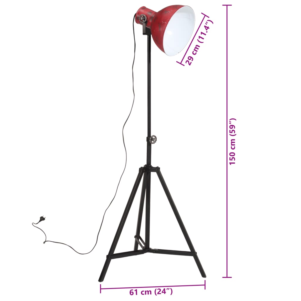 Lampadaire 25 W rouge 61x61x90/150 cm E27