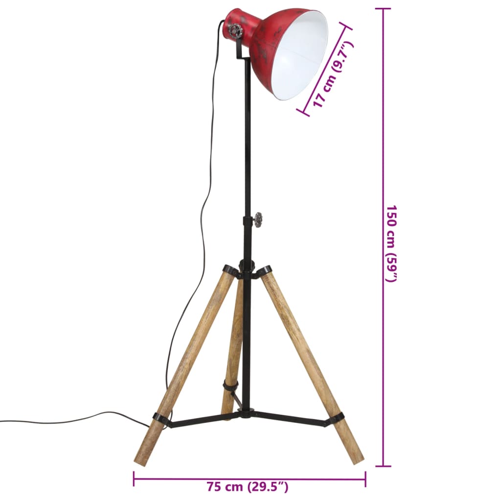 Lampadaire 25 W rouge 75x75x90-150 cm E27