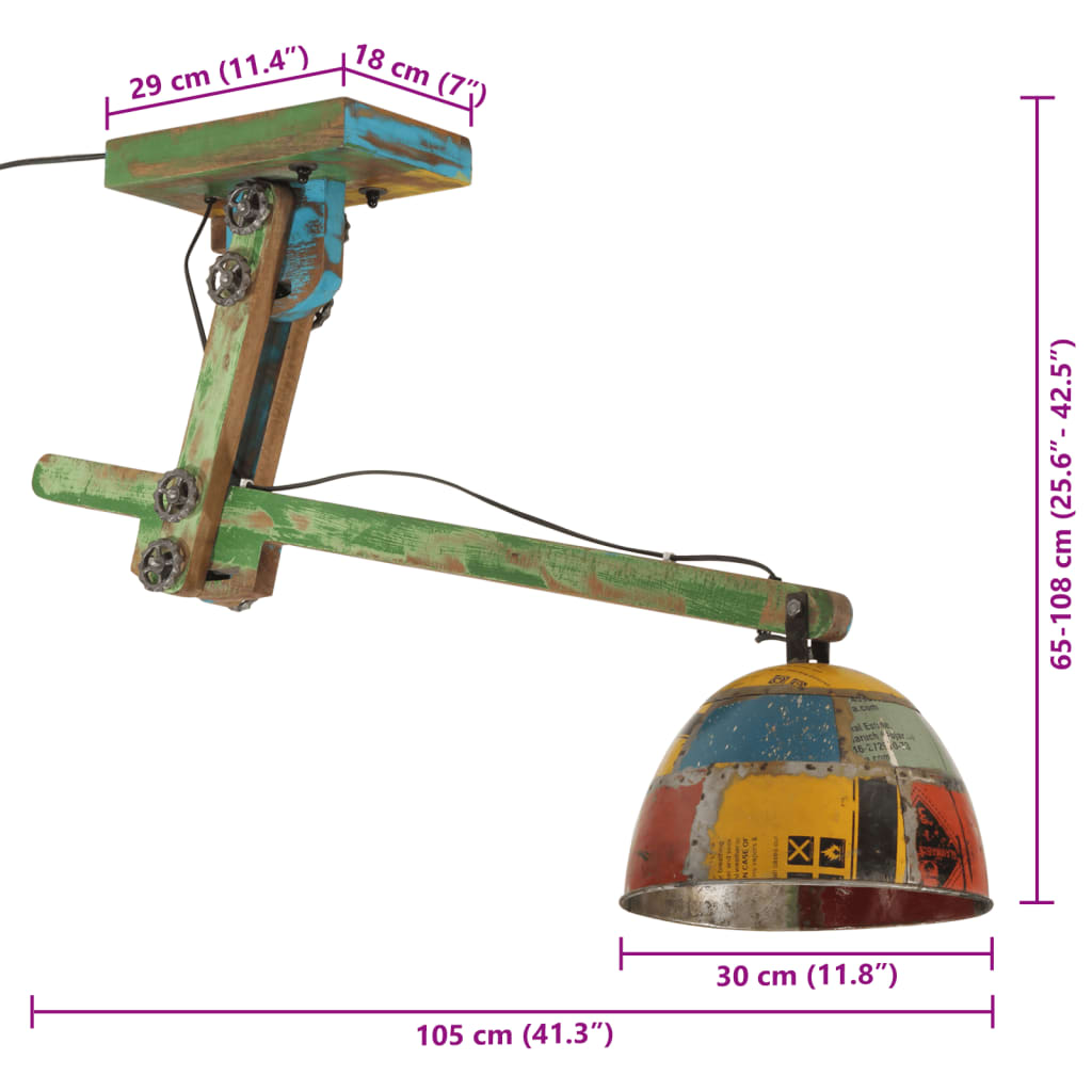 Plafonnier 25 W multicolore 105x30x65-108 cm E27