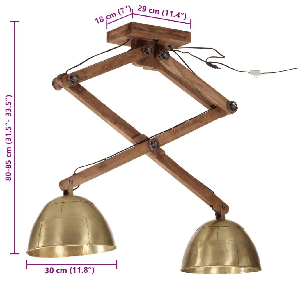 Plafonnier 25 W laiton antique 29x18x85 cm E27