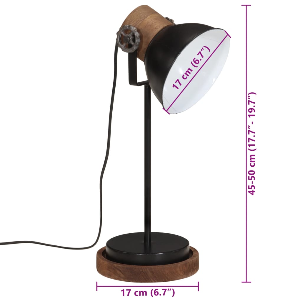 Lampe de bureau 25 W noire 17x17x50 cm E27