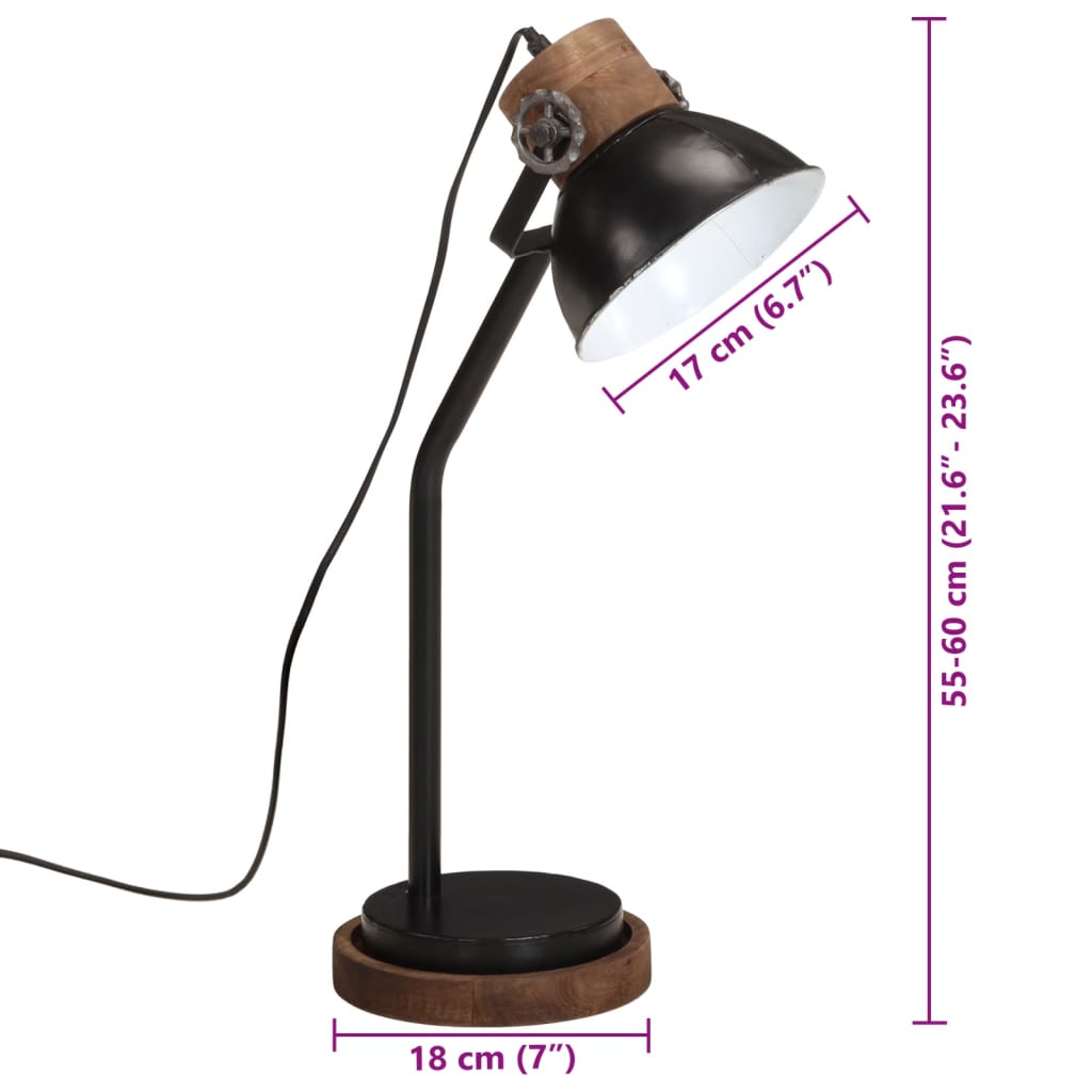 Lampe de bureau 25 W noire 18x18x60 cm E27