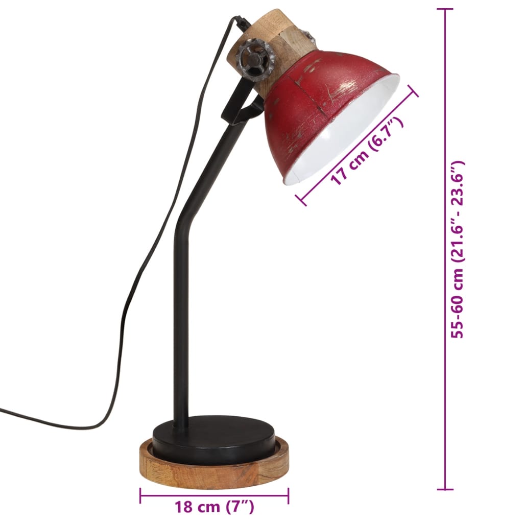 Lampe de bureau 25 W rouge 18x18x60 cm E27