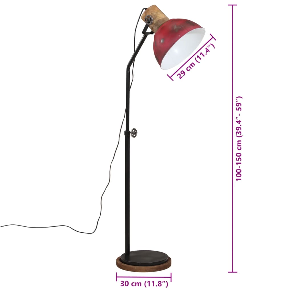 Lampadaire 25 W rouge 30x30x100-150 cm E27