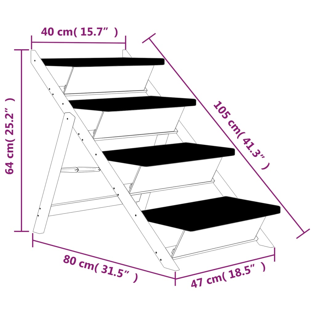 Dog stairs grey 105x47 cm solid fir wood
