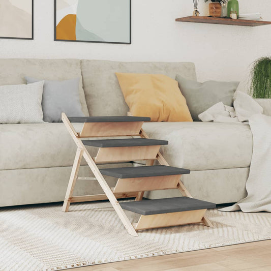 Dog stairs grey 105x47 cm solid fir wood
