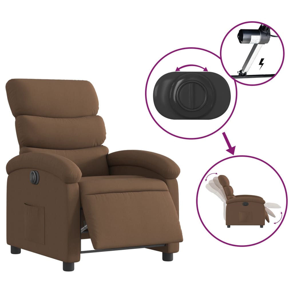 Electric recliner chair brown fabric