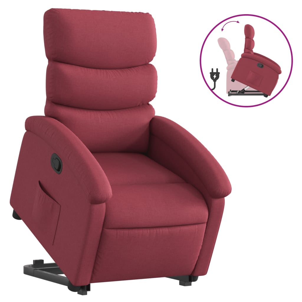 Fauteuil relax avec aide à la verticalisation en tissu rouge vin