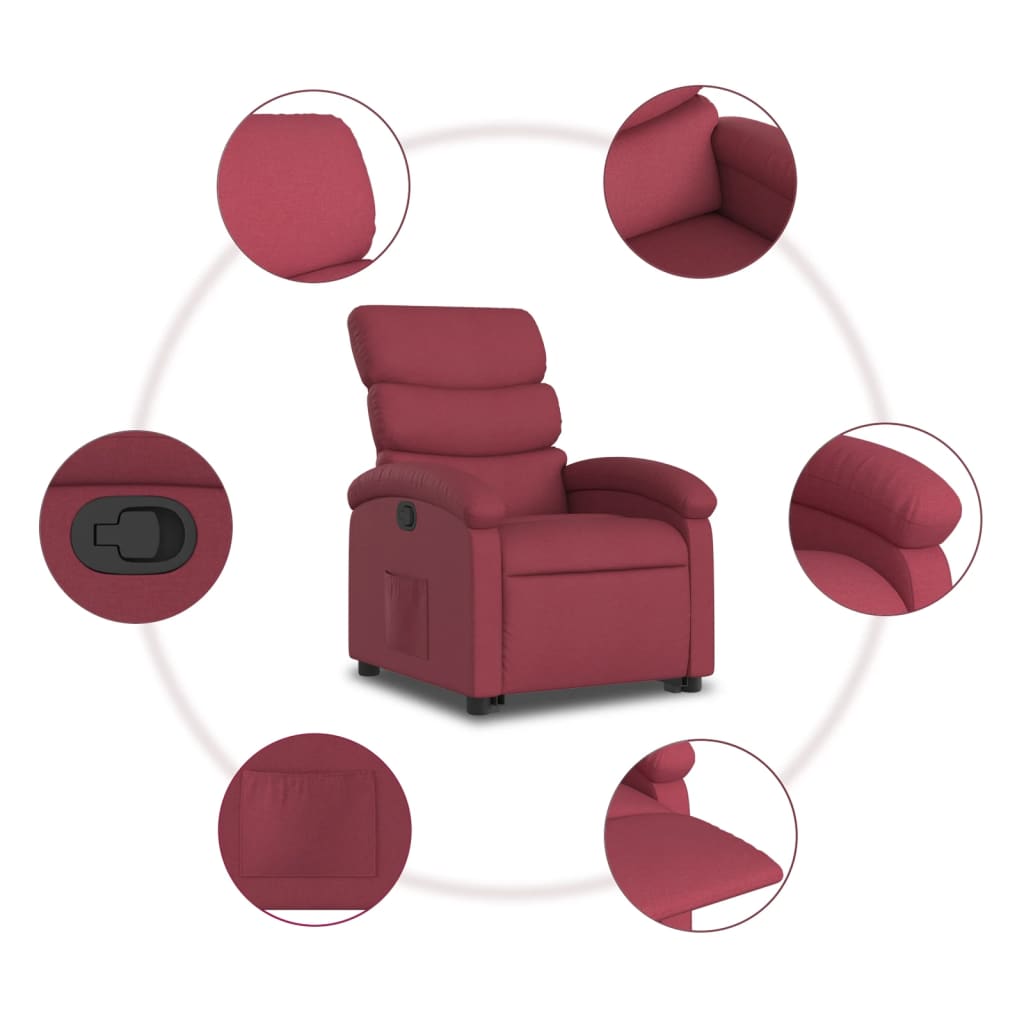 Fauteuil relax avec aide à la verticalisation en tissu rouge vin