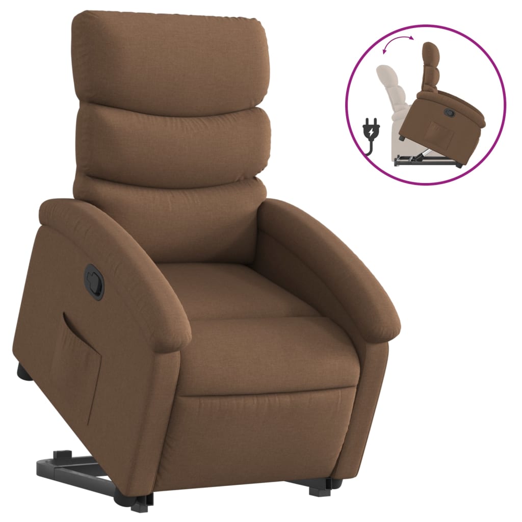 Recliner chair with stand-up aid brown fabric