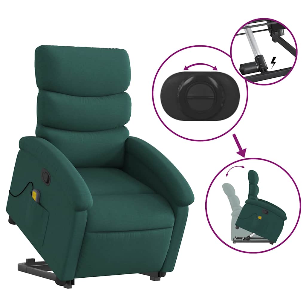 Massage chair with stand-up aid dark green fabric