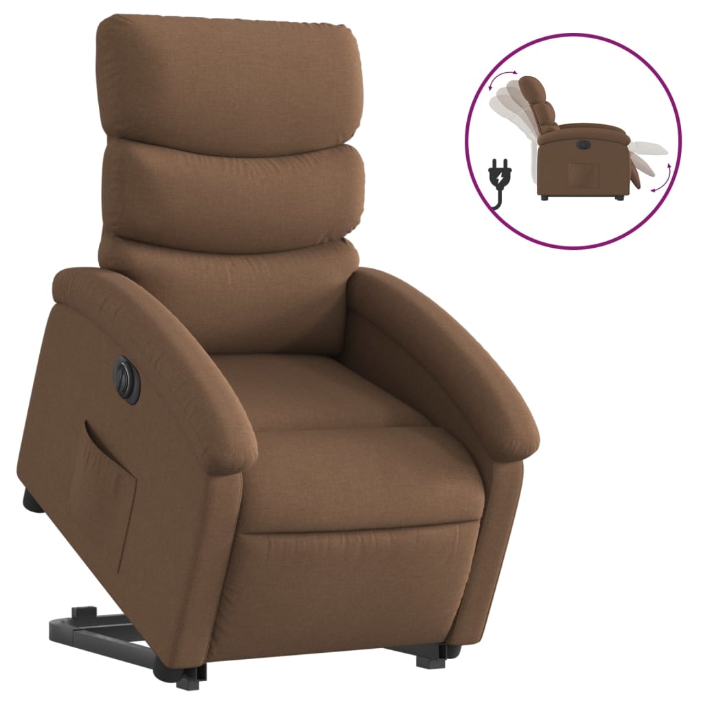 Fauteuil inclinable avec releveur électrique, tissu marron