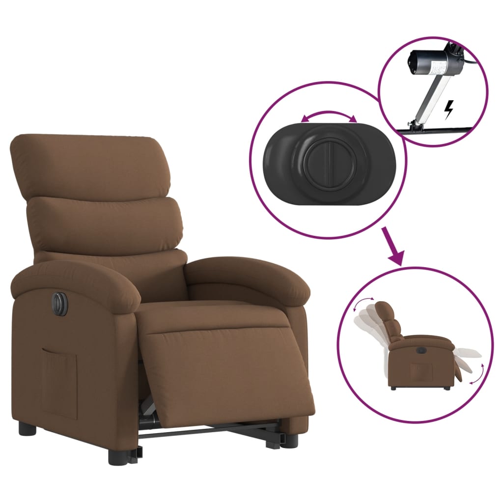 Fauteuil inclinable avec releveur électrique, tissu marron