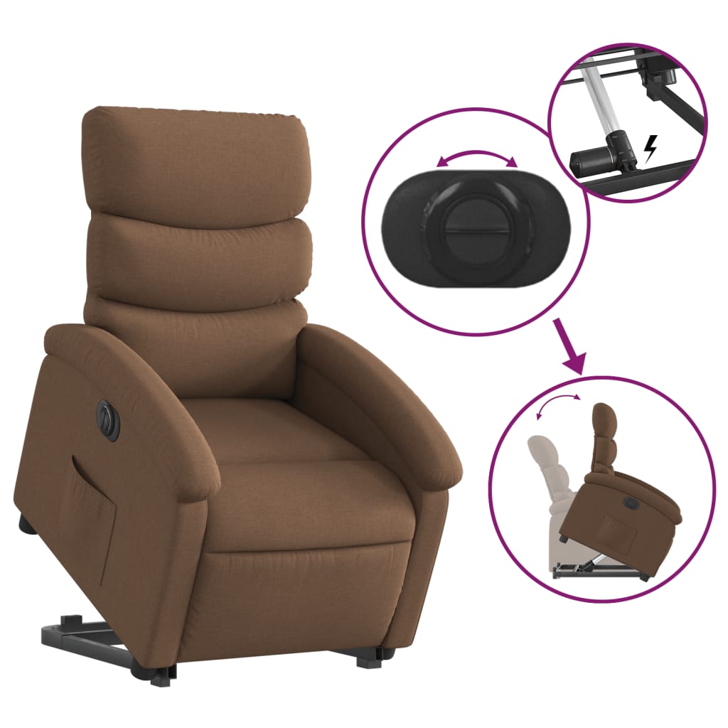 Fauteuil inclinable avec releveur électrique, tissu marron
