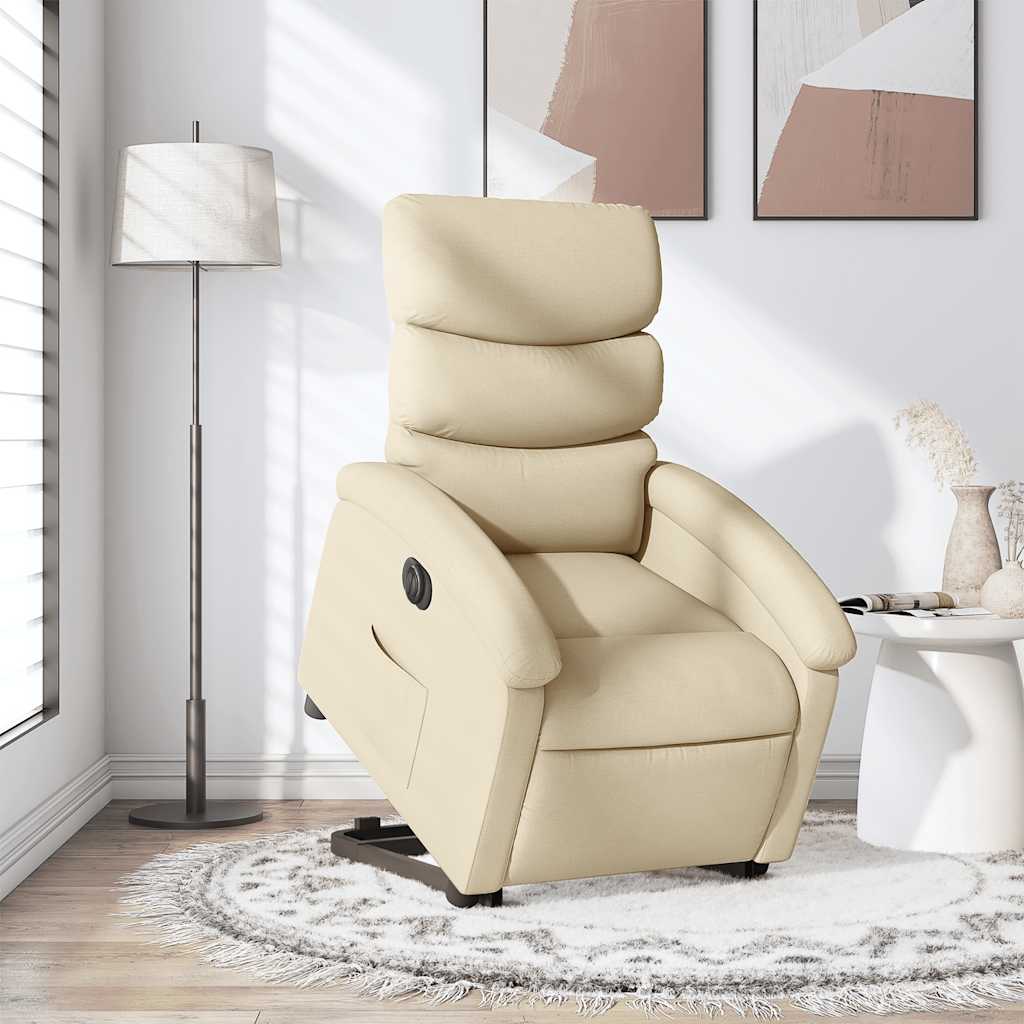 Relaxsessel mit Aufstehhilfe Elektrisch Creme Stoff