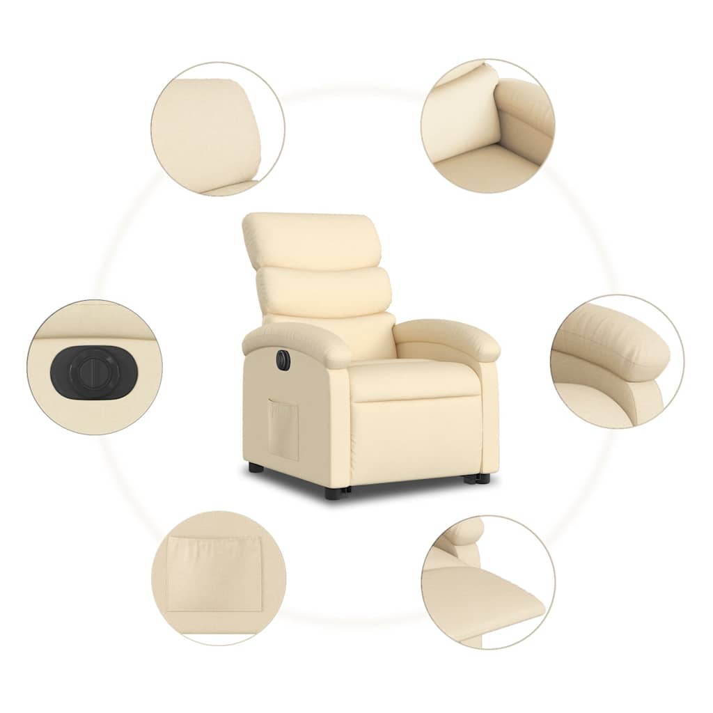 Relaxsessel mit Aufstehhilfe Elektrisch Creme Stoff