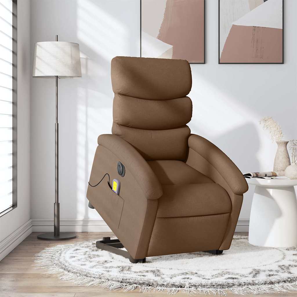Elektrischer Massagesessel mit Aufstehhilfe Braun Stoff